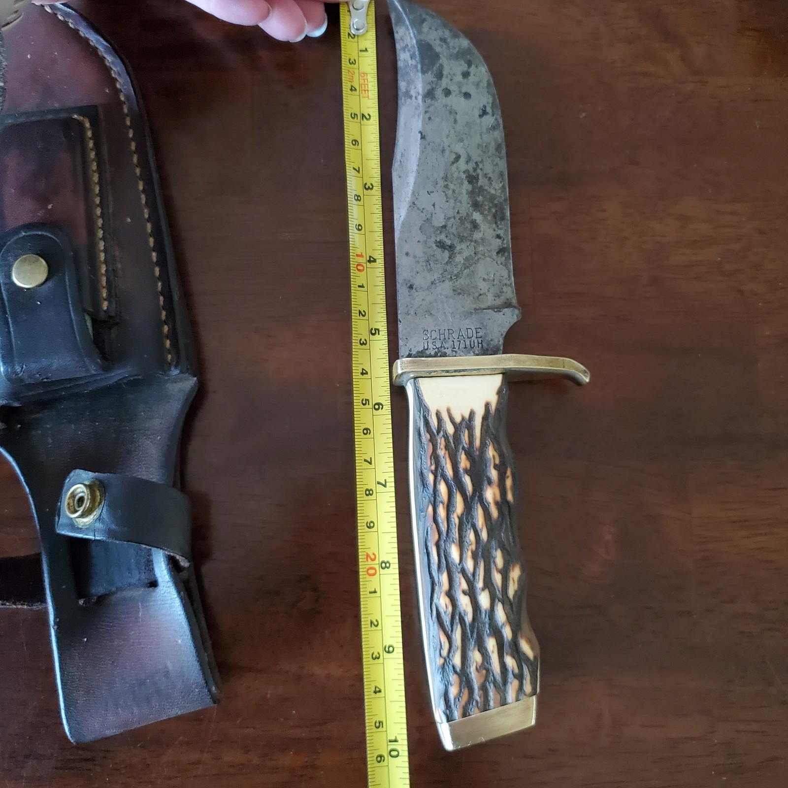 Schrade Fixed 5.5″ Blade Hunting Knife Stag Handle Leather Sheath 171UH