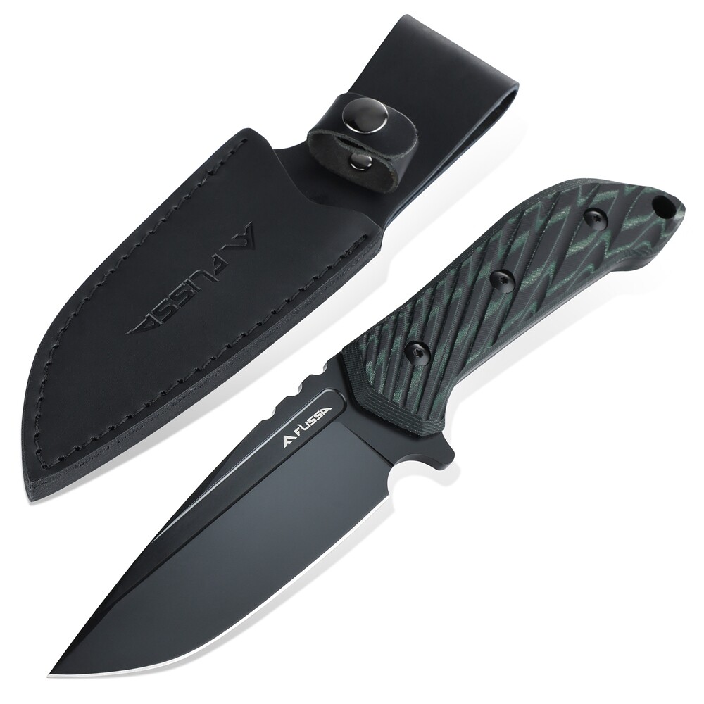 FLISSA 10″ Full Tang Hunting Knife withLeather Sheath Fixed Blade D2 Steel Knife