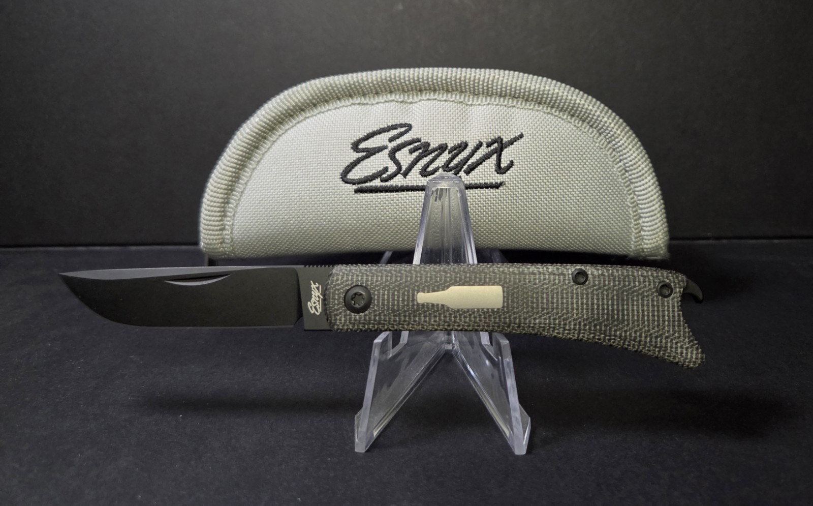 ESNYX KNIFE – SILVERLINE BEER BUSTER Jr. Black MICARTA/ Titanium Front FLIPPER