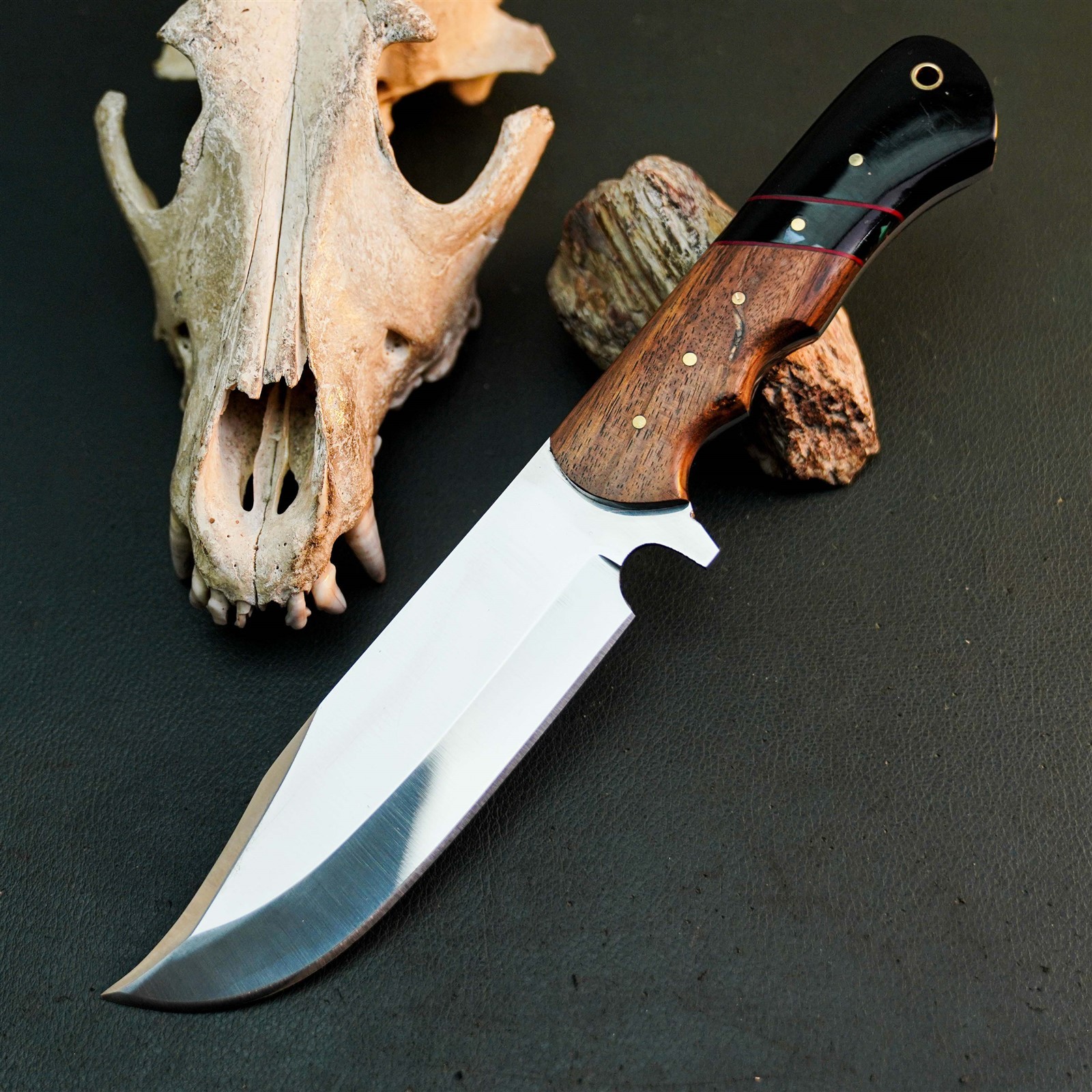 9.6″ Hunting EDC Stainless Knife Handmade Full Tang Wood Handle + Sheath