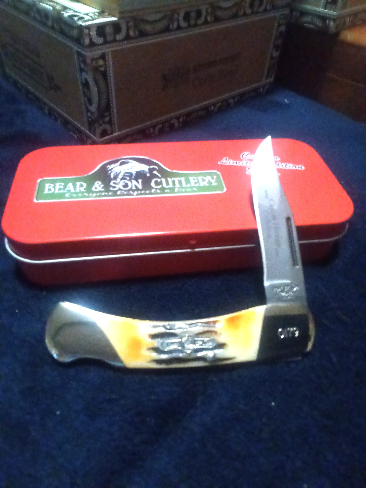BEAR AND SON POCKET KNIFE 3 3/4 LOCK BACK MADE IN THE USA WITH INDIA STAG HANDLE