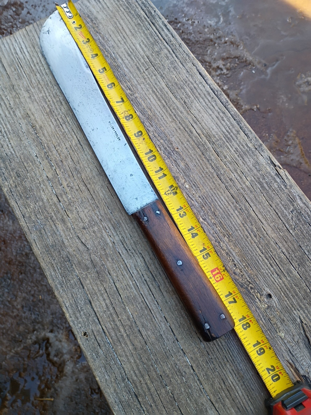 Huge Vintage Carbon Steel Butcher Knife 18″ Miller-Tooley 5 Pin