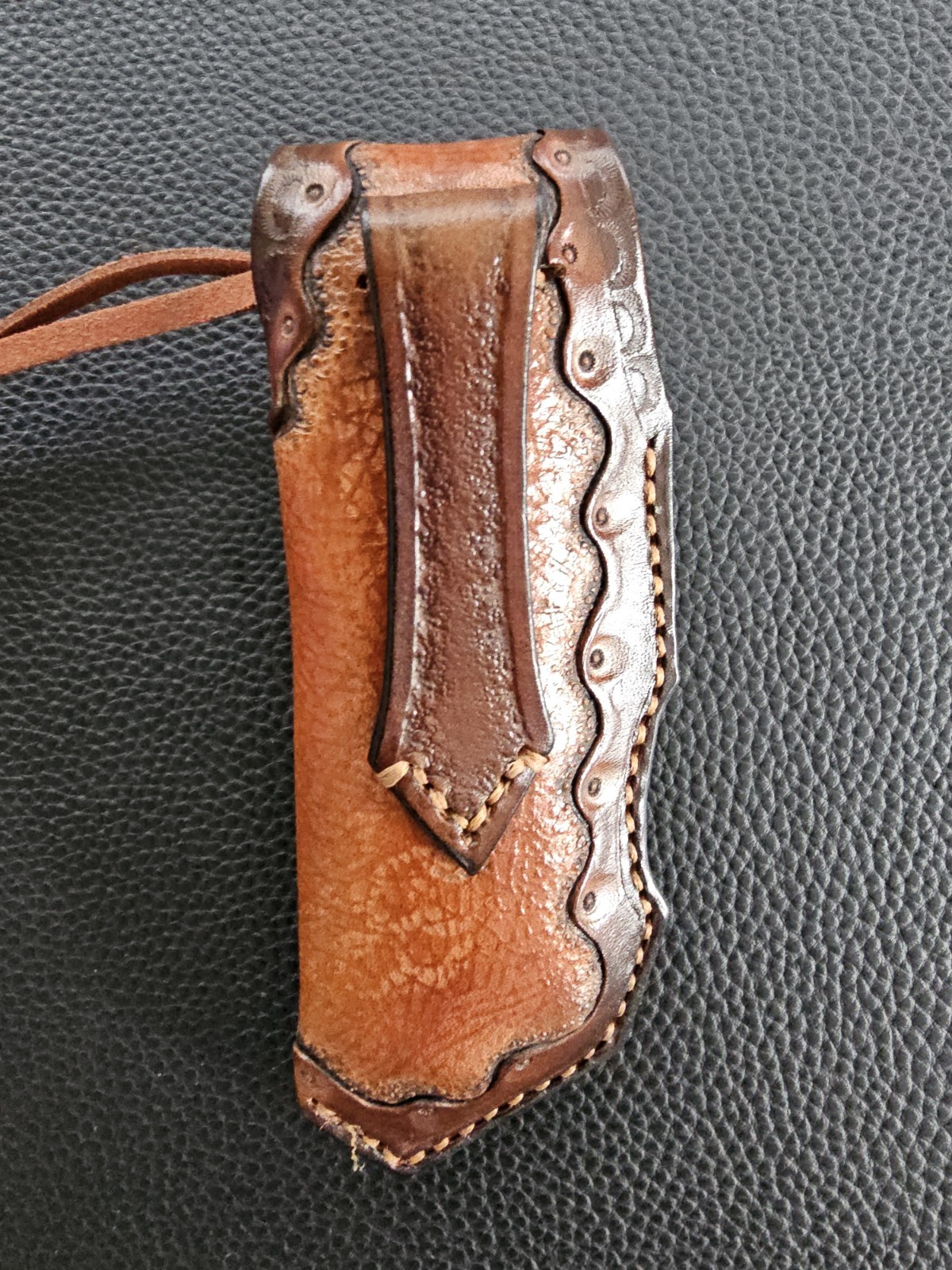 Damascus Steel Pattern Folding Knife 3.5″ Blade Wood Resin Handle Leather Sheath