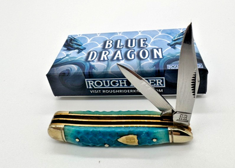 Rough Rider RR2767 Blue Dragon Peanut Knife Blue Jigged Bone 2 Blade NIB + BONUS