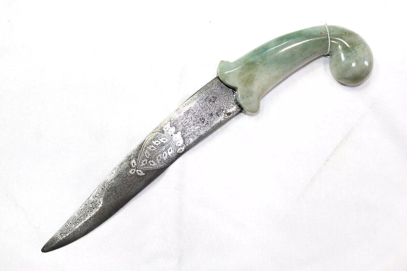Dagger Knife Damascus Steel Blade Silver Koftgiri Aventurine Stone Handle E78