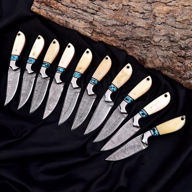 Custom Handmade Damascus Steel Lot Of 10 Skinner Knife USA IMPORT TEX PAID