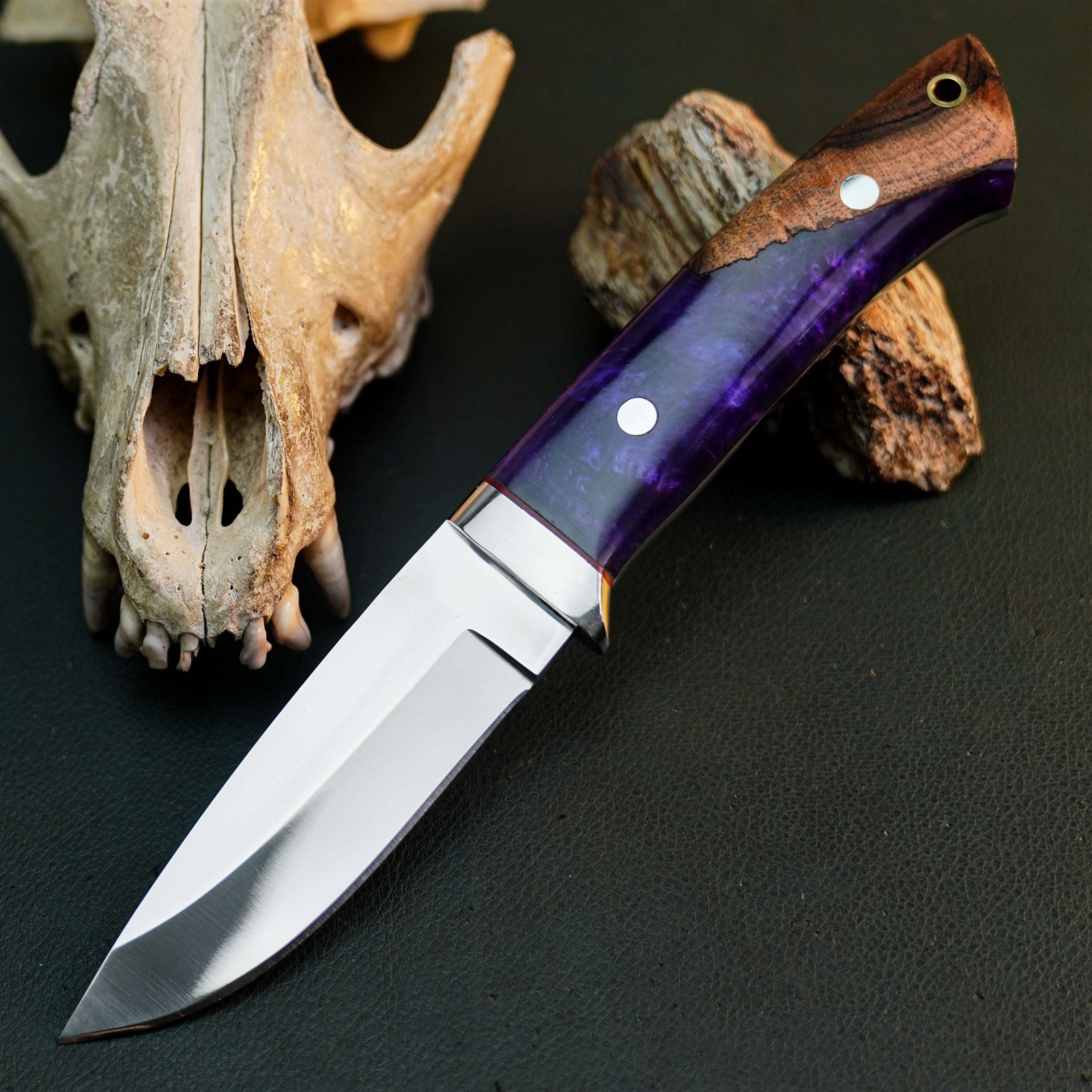 8.6″ Hunting EDC Stainless Knife Handmade Full Tang Wood Handle + Sheath