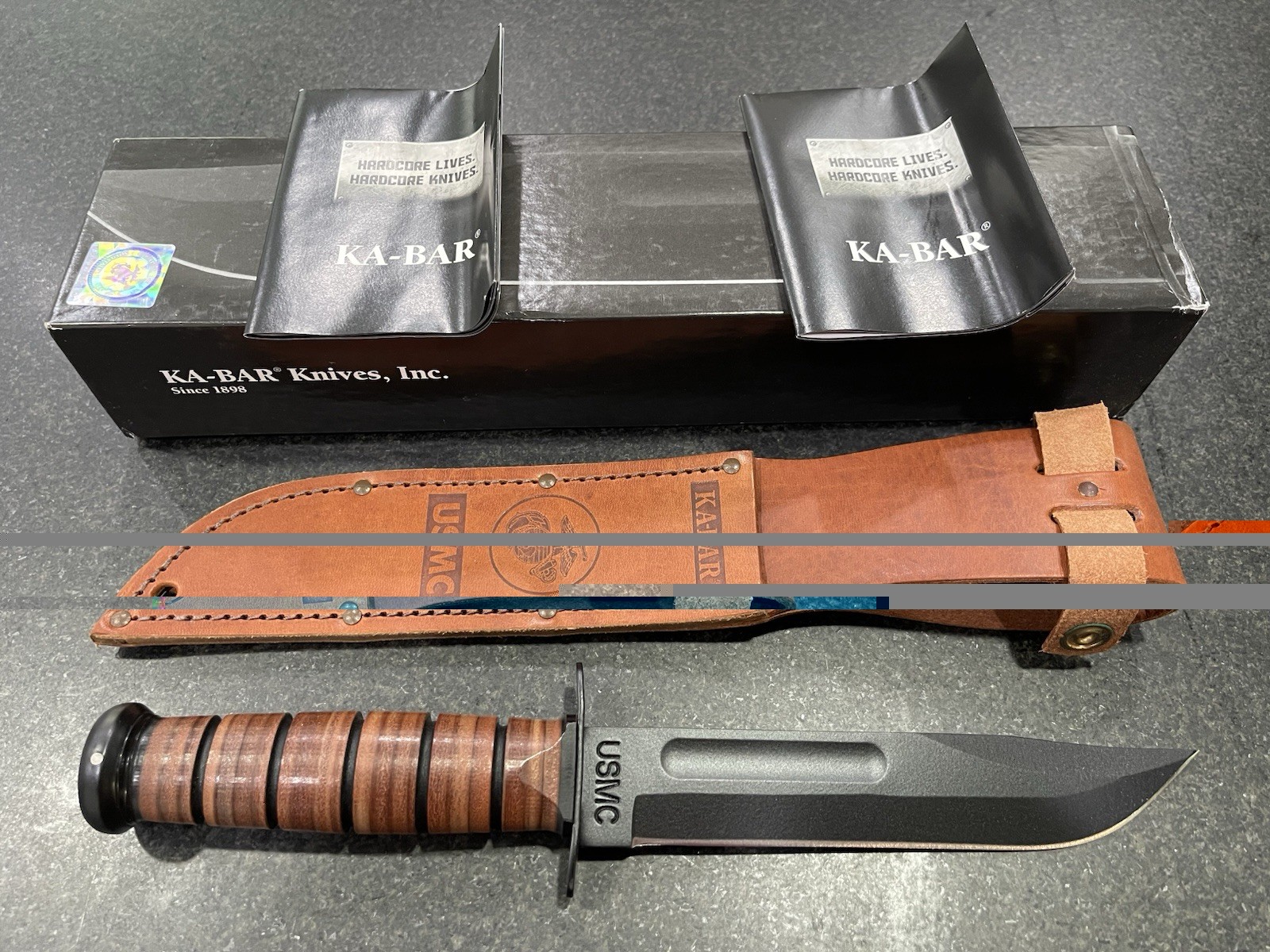 Ka-Bar 1217 USMC Knife – Brand New – w/ Box and Sheath – Never Used – Brown STR