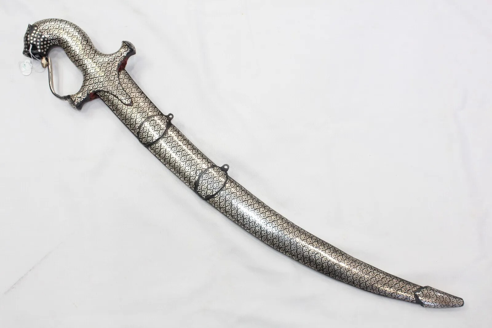 Dagger Knife Silver wire work steel blade tiger face handle W 183