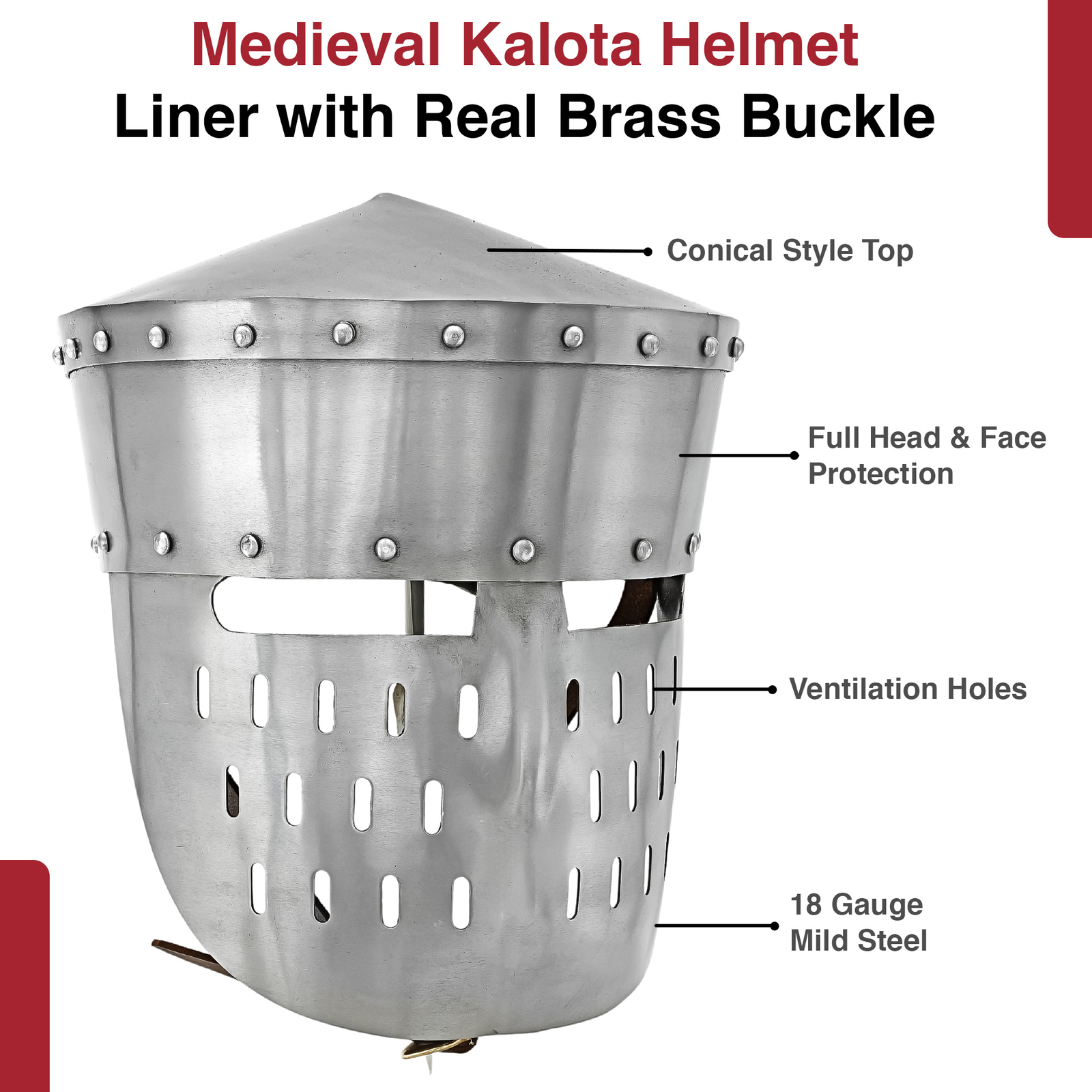 Kalota Helmet Medieval Armor 18 Gauge Steel Great Knight Templar Helmet Replica