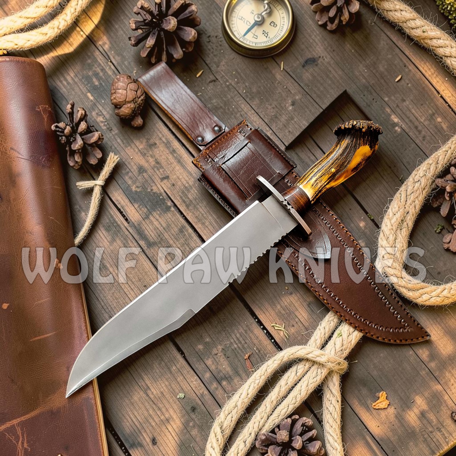 Handmade Hunting Bowie Knife | Carbon Steel Blade with Stag Antler Duty Paid USA