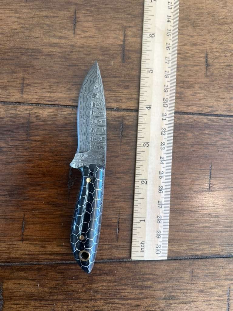 5.5″ CUSTOM EDC HANDMADE DAMASCUS NECK KNIFE W/ HONEYCOMB HANDLE & SHEATH 52.02
