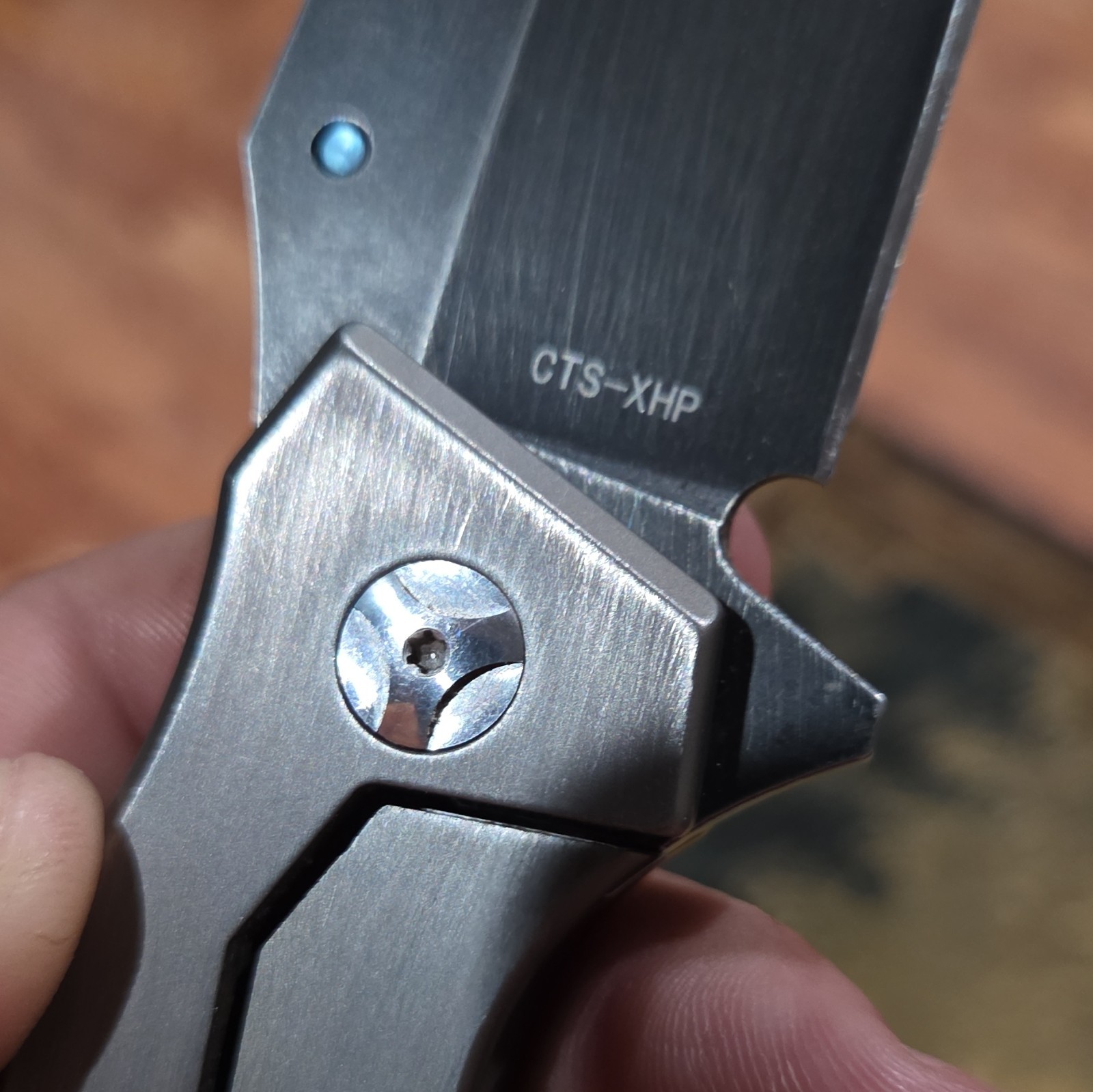 Manual Tanto Pocketknife Titanium Frame Lock Clip Gray Blue Skyke Clone