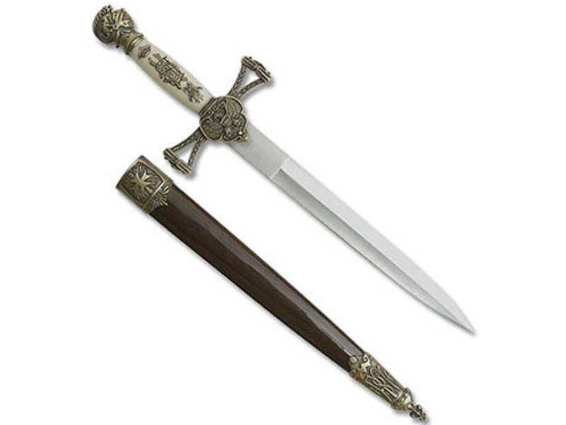 14″ Medieval Sword Sharp Dagger Knight Pommel with Wood Scabbard