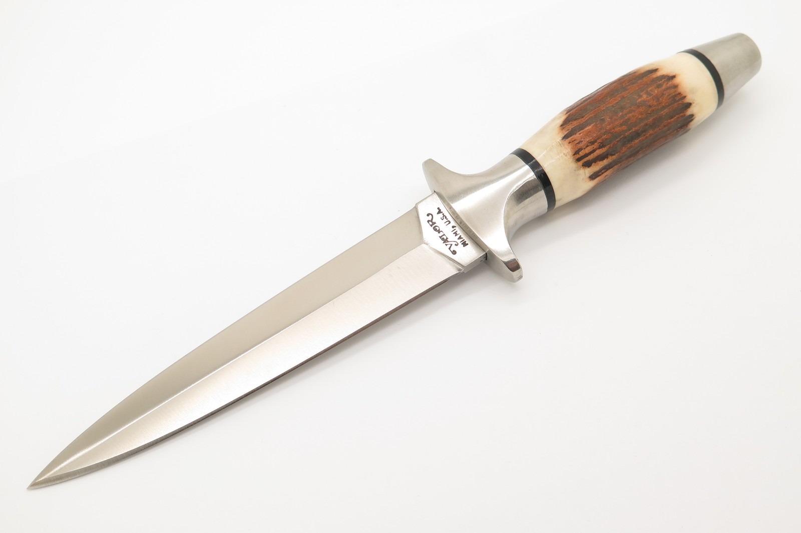 Vintage 1980s Valor Miami 491 Stag Seki Japan Short Commando Fixed Dagger Knife