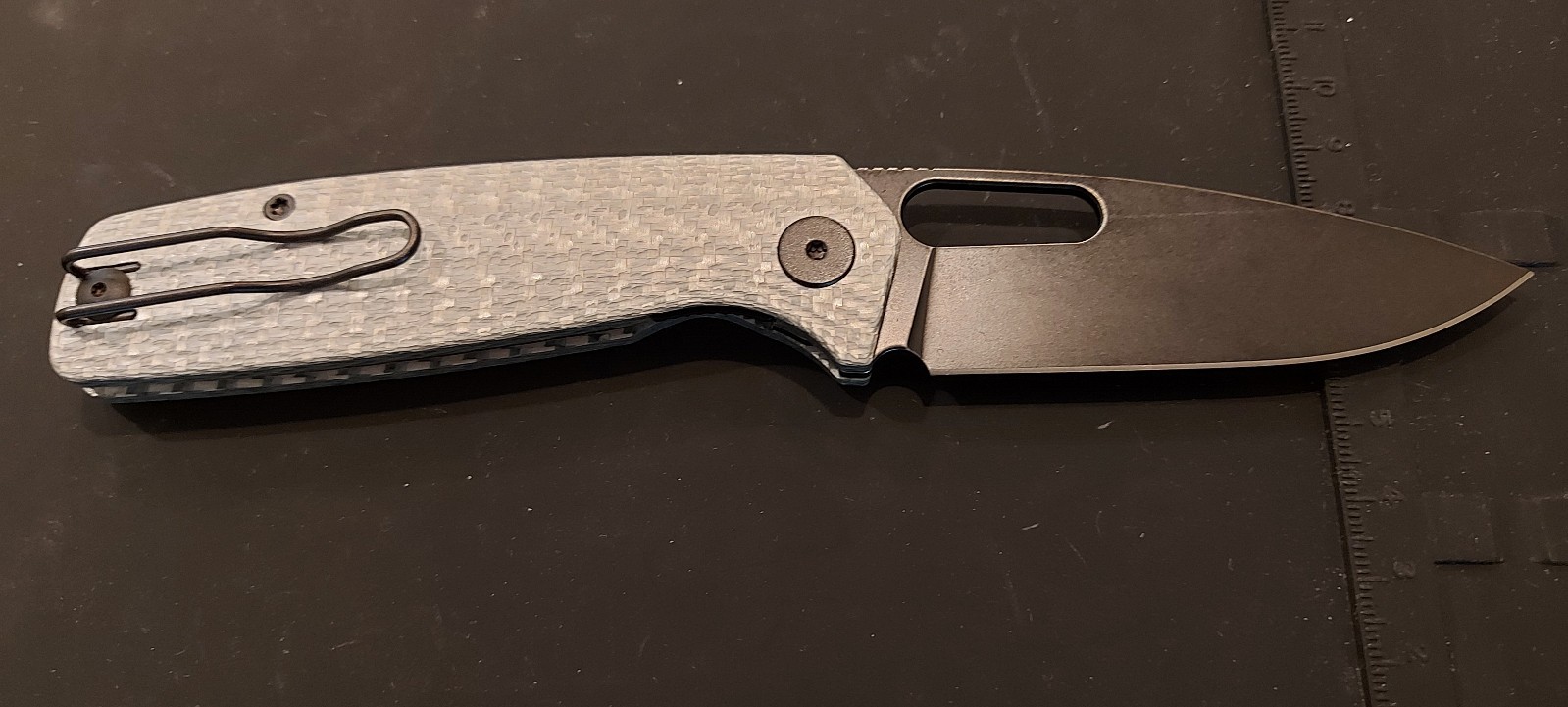 Asher Knife Spiro M390 Stonewashed Blade Silver Carbon Fiber Scales Black HW