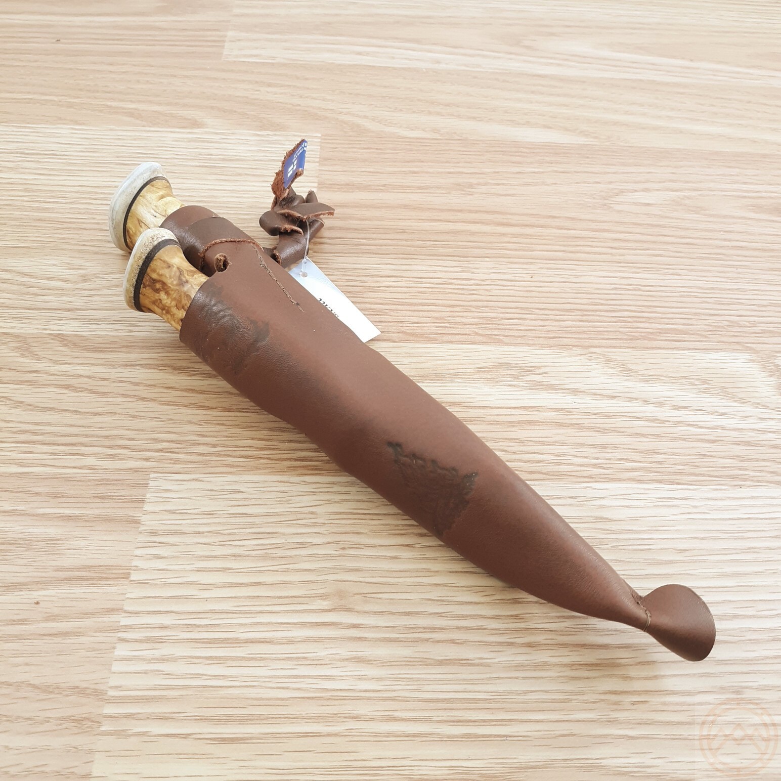 Wood Jewel Set Fixed Knife Carbon Steel Blade Curly Birch Handle w/Brown Sheath