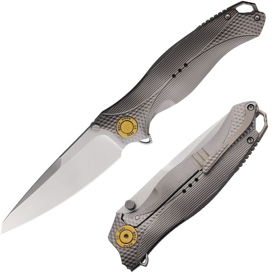 KARBON Mini Buckhorn Folding Knife 3.25″ Bohler M390 Steel Blade Titanium Handle