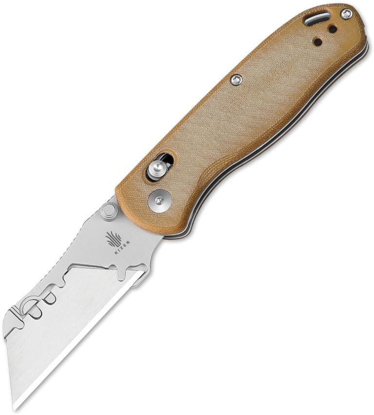Kizer Drop Bear Utility Clutch Lock 2″ Natural Micarta Folding Knife V3619JA7
