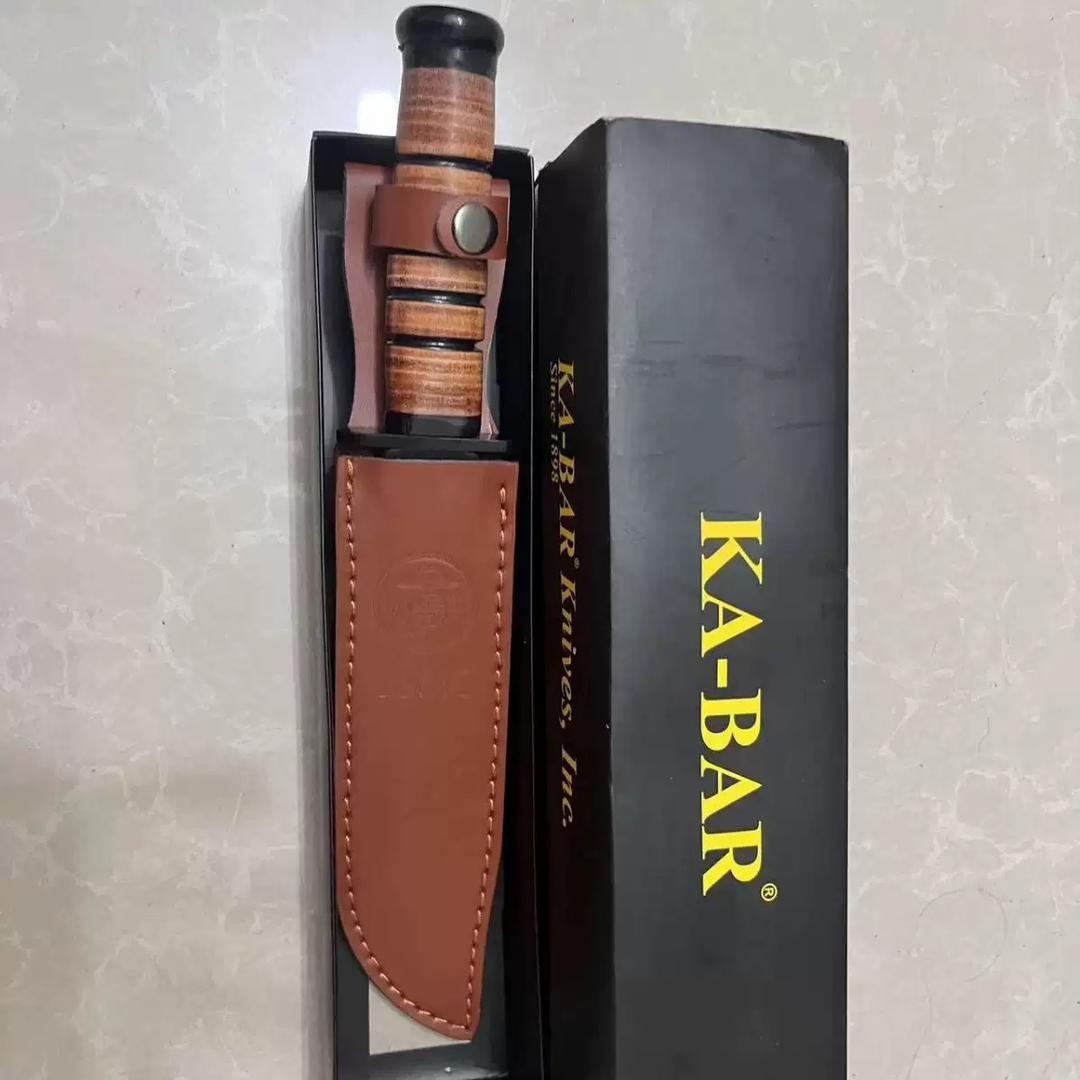 KA-BAR USMC 1217 Straight Edge Fighting Combat Knife Leather Handle & Sheath NEW