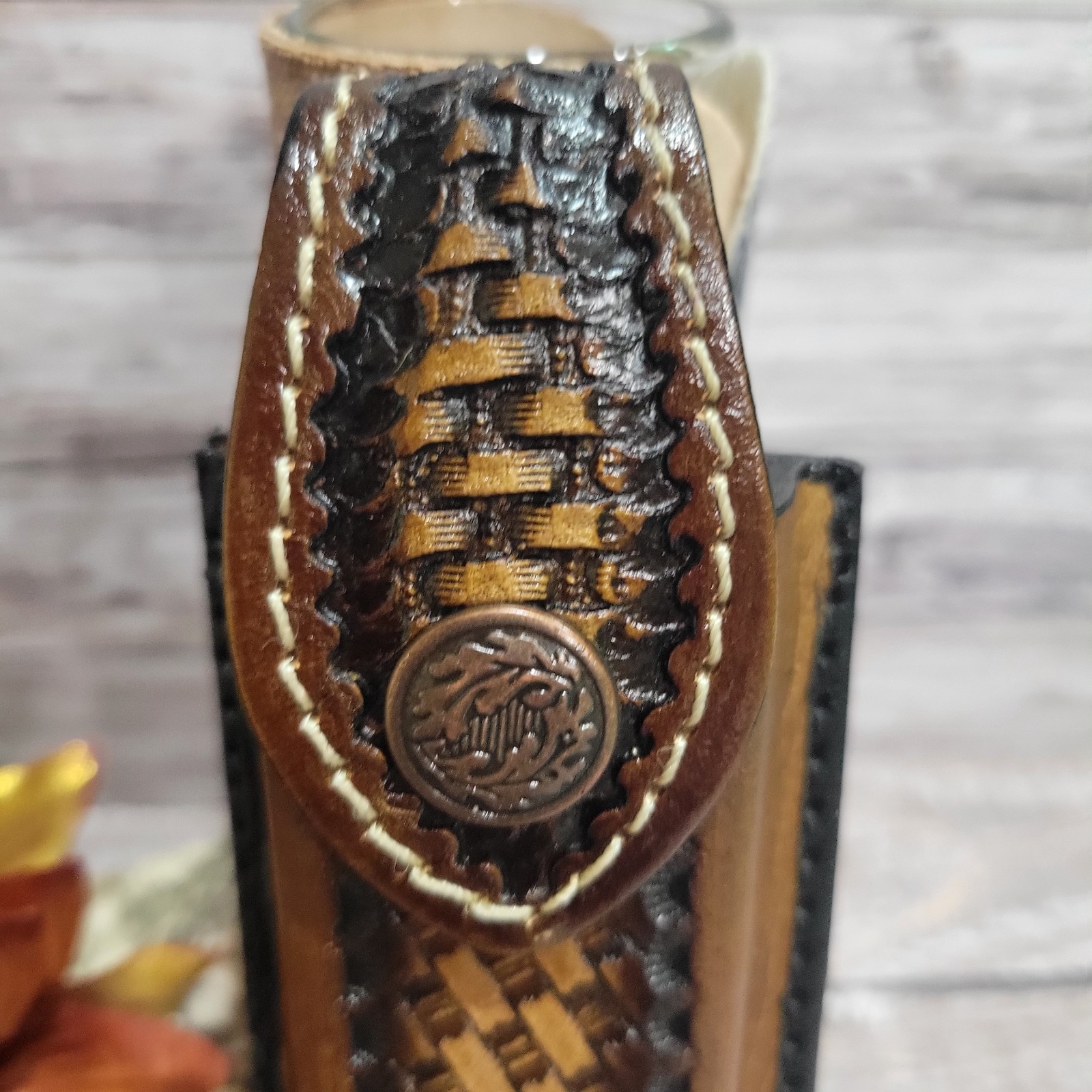 Native American GENUINE LEATHER POCKET KNIFE SHEATH 5.5 » HANDMADE BELT LOOP