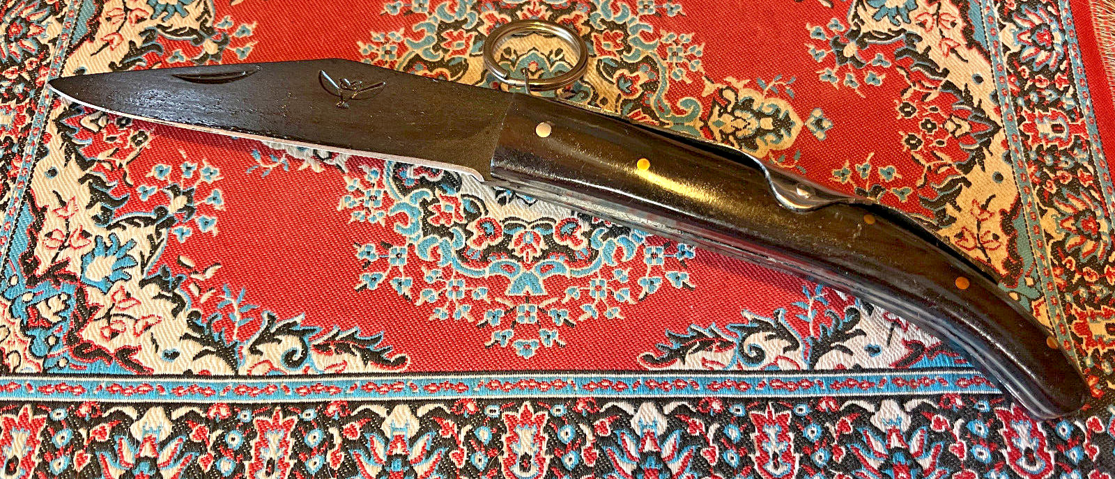 NEW NAVAJA RING PULL BLACK Steel POCKET KNIFE, BULL HORN Okapi Style