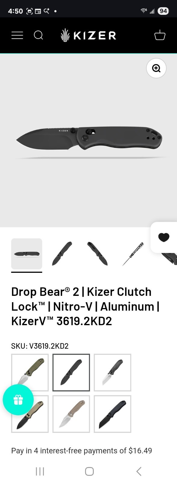 Kizer Drop Bear 2 Pocketknife Nitro-V Drop Point Clutch Lock Gray Aluminum