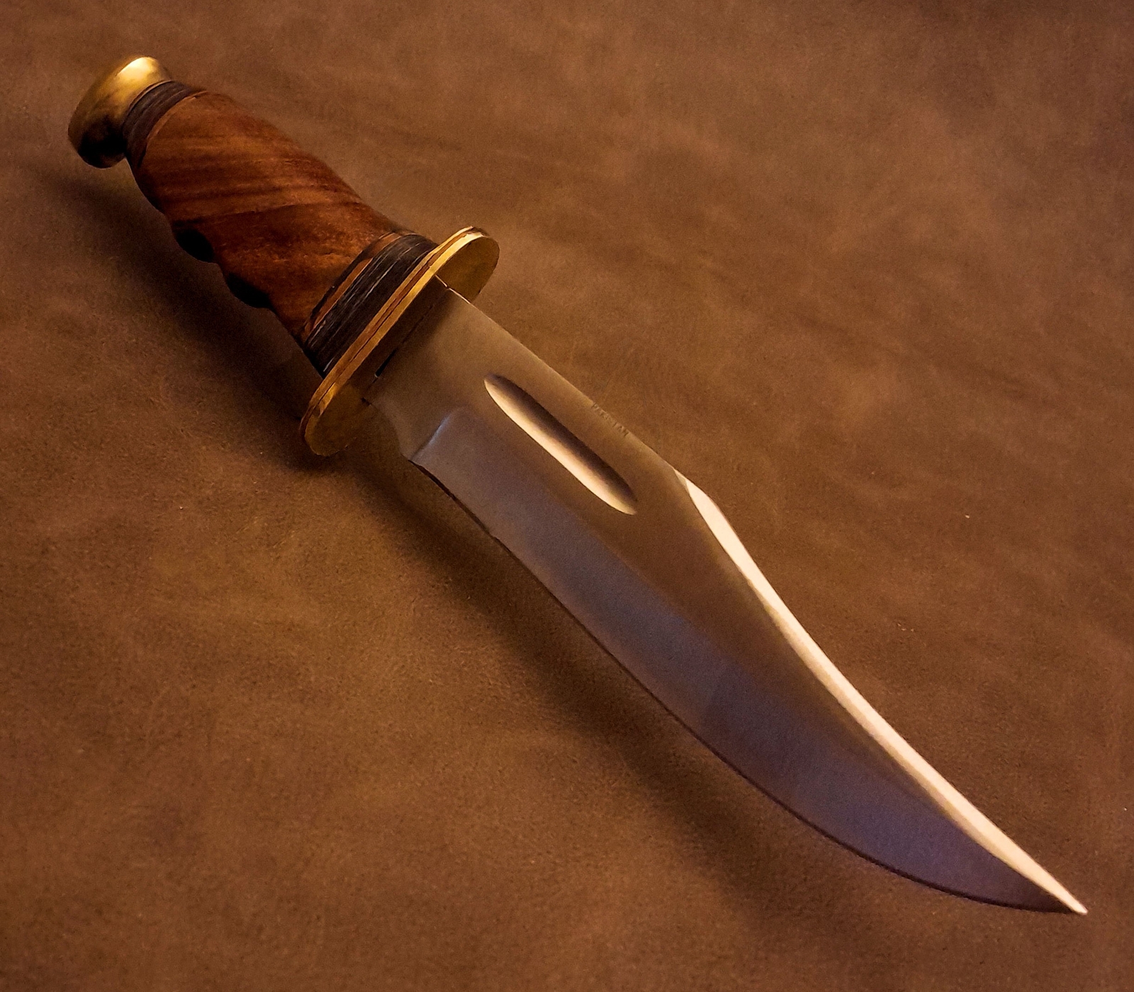 11.25″ Real Figured Burl Walnut Hardwood Fixed Blade Bowie Hunter EDC Knife