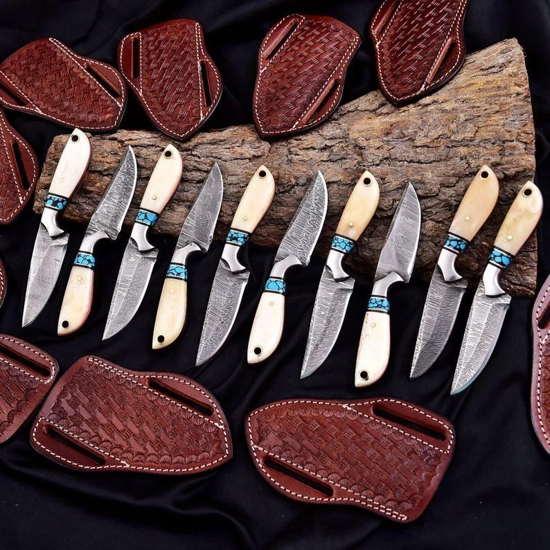 Custom Handmade Damascus Steel Lot Of 10 Skinner Knife USA IMPORT TEX PAID