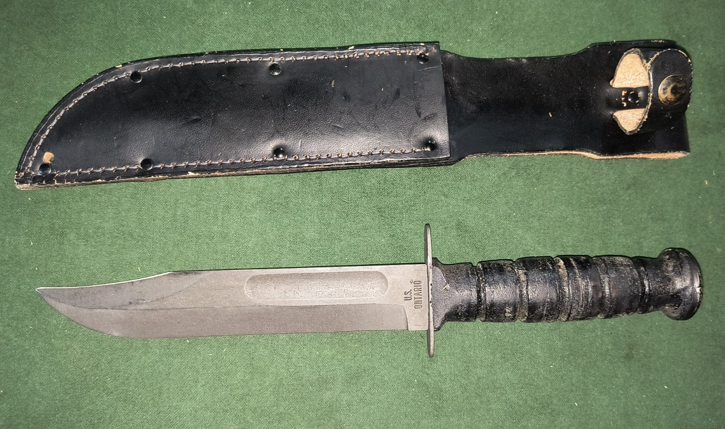 Vintage Knife Genuine USMC #498 + Leather Scabbard Ontario Knife Co OKC USA