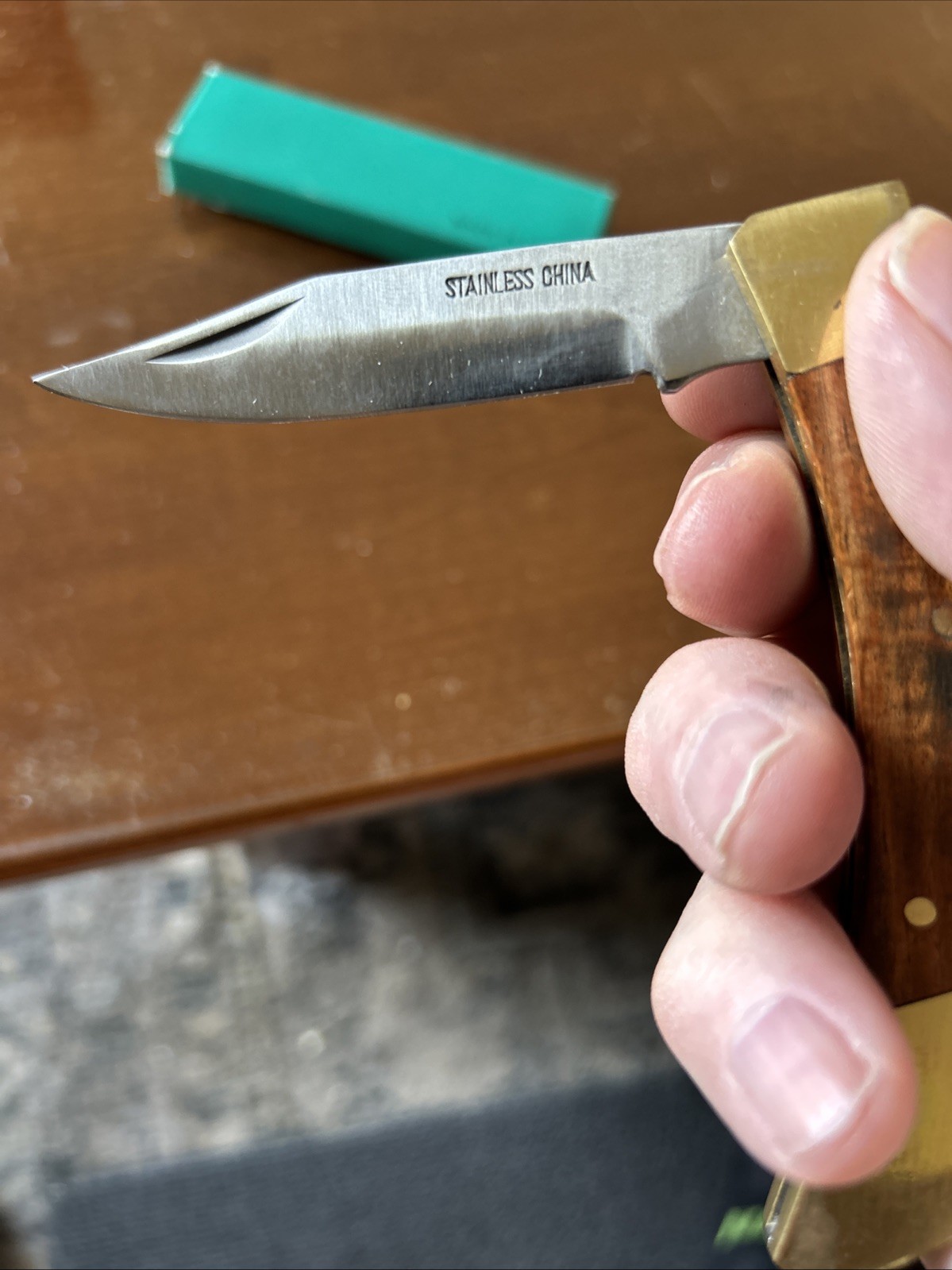 Wood and Brass Knife Pocket Knife Unused