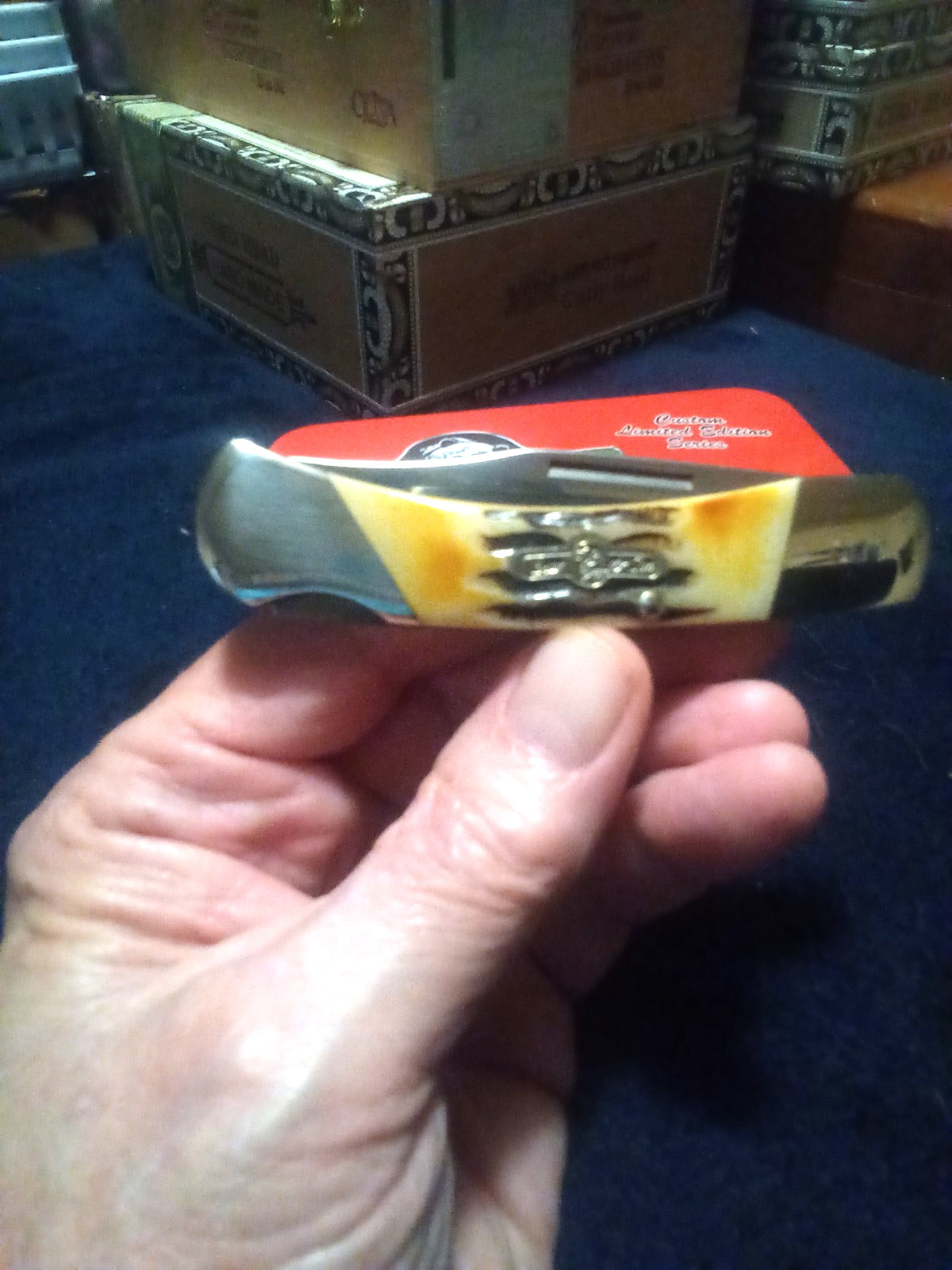 BEAR AND SON POCKET KNIFE 3 3/4 LOCK BACK MADE IN THE USA WITH INDIA STAG HANDLE
