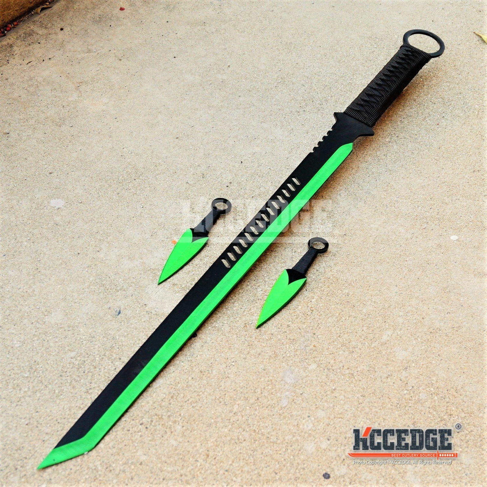 27″ Ninja Sword TANTO BLADE Machete w/ 2 Knife Full Tang BLACK KATANA