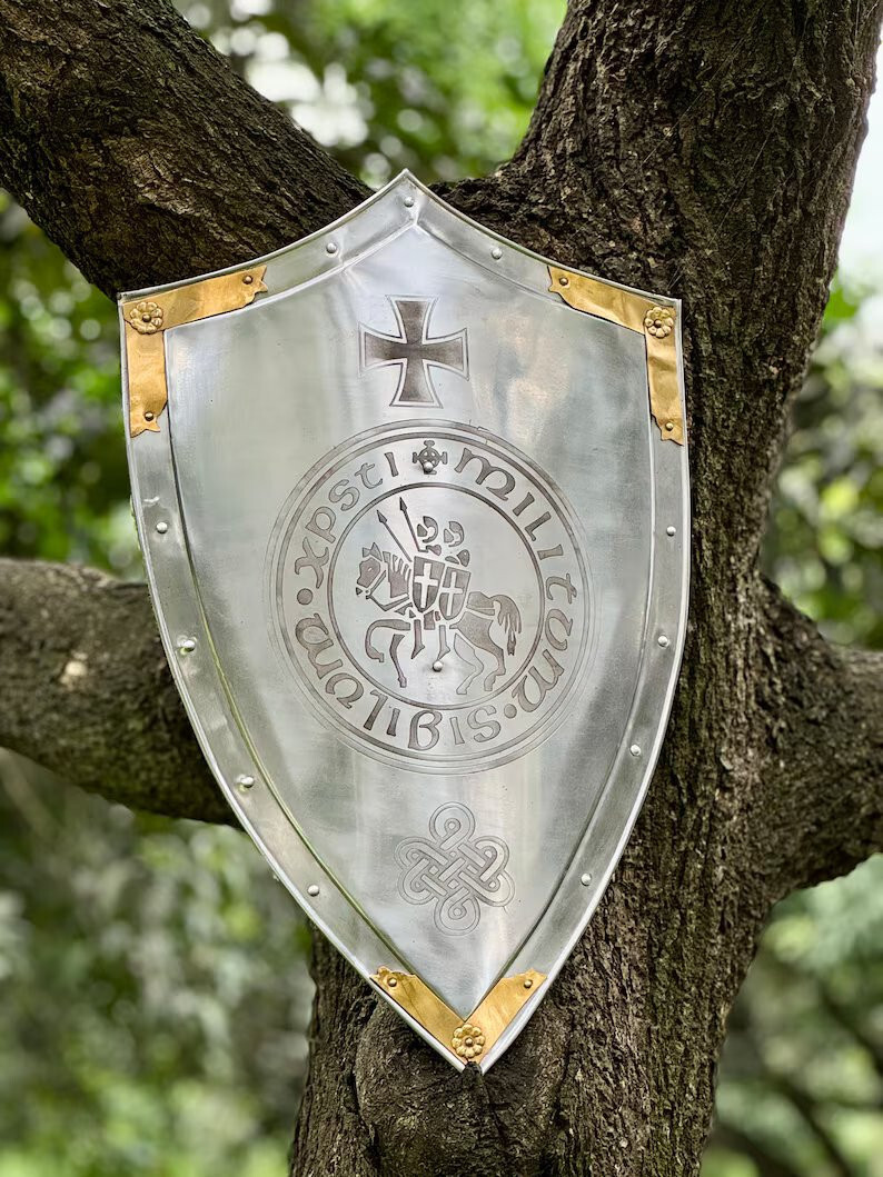 24» Templar Heater Shield a Knight’s Cross Design for LARP & Christmas Gift