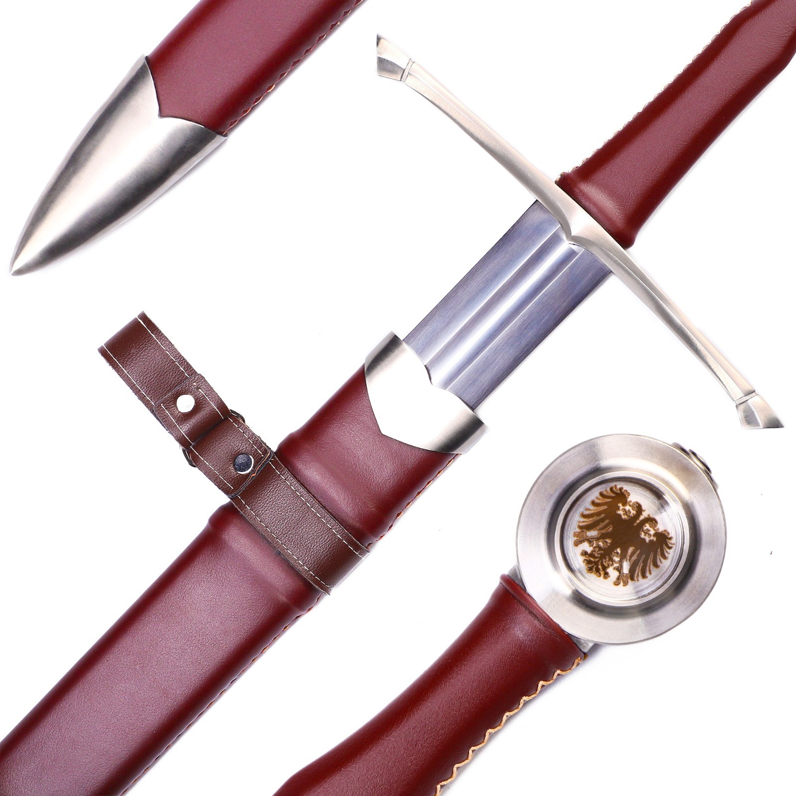 46.57 » Medieval Two Handed Sword, Wine Red Scabbard Sword