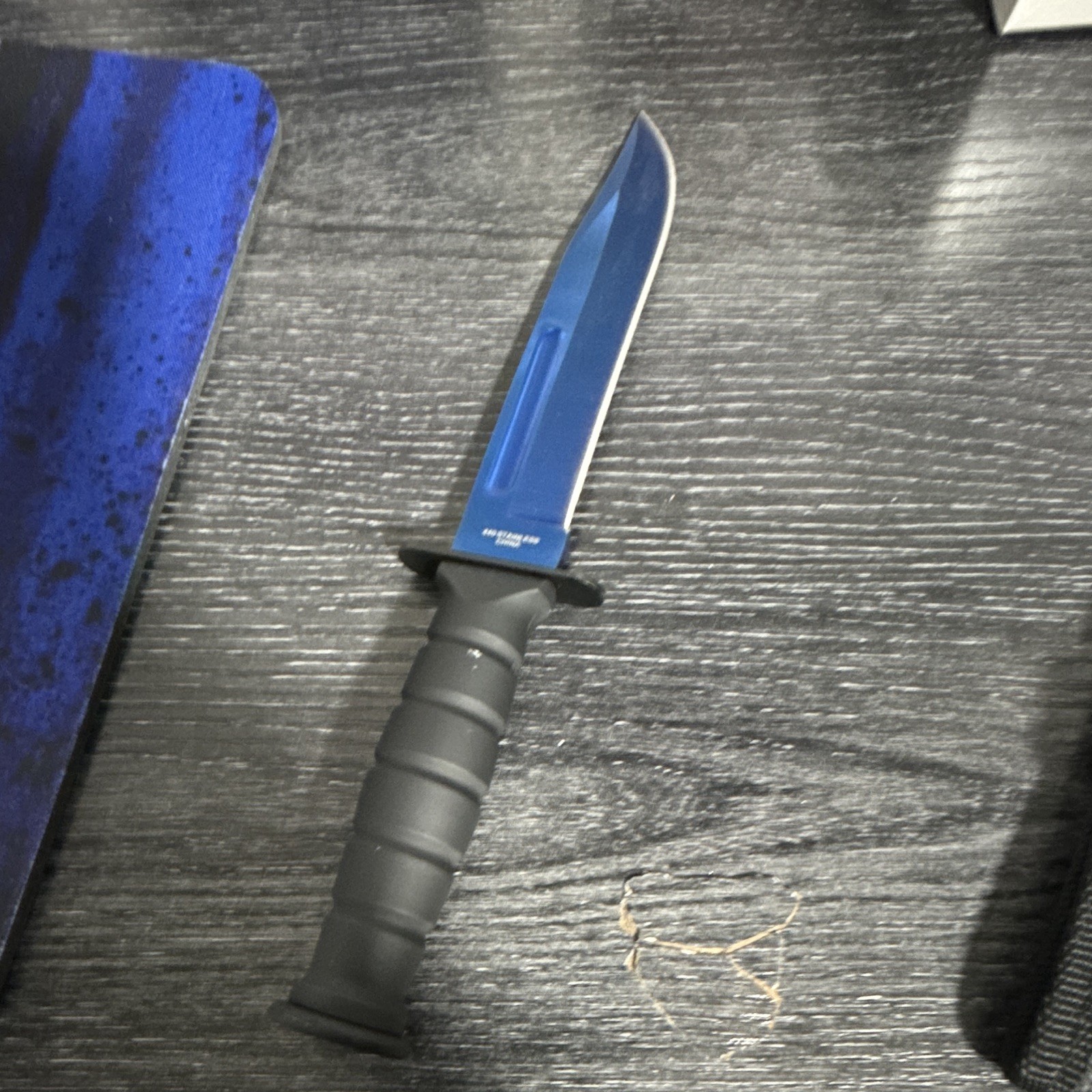 Blue Stainless Steel Combat Fixed Blade Knife Over 5in Clip Point w/ Sheath