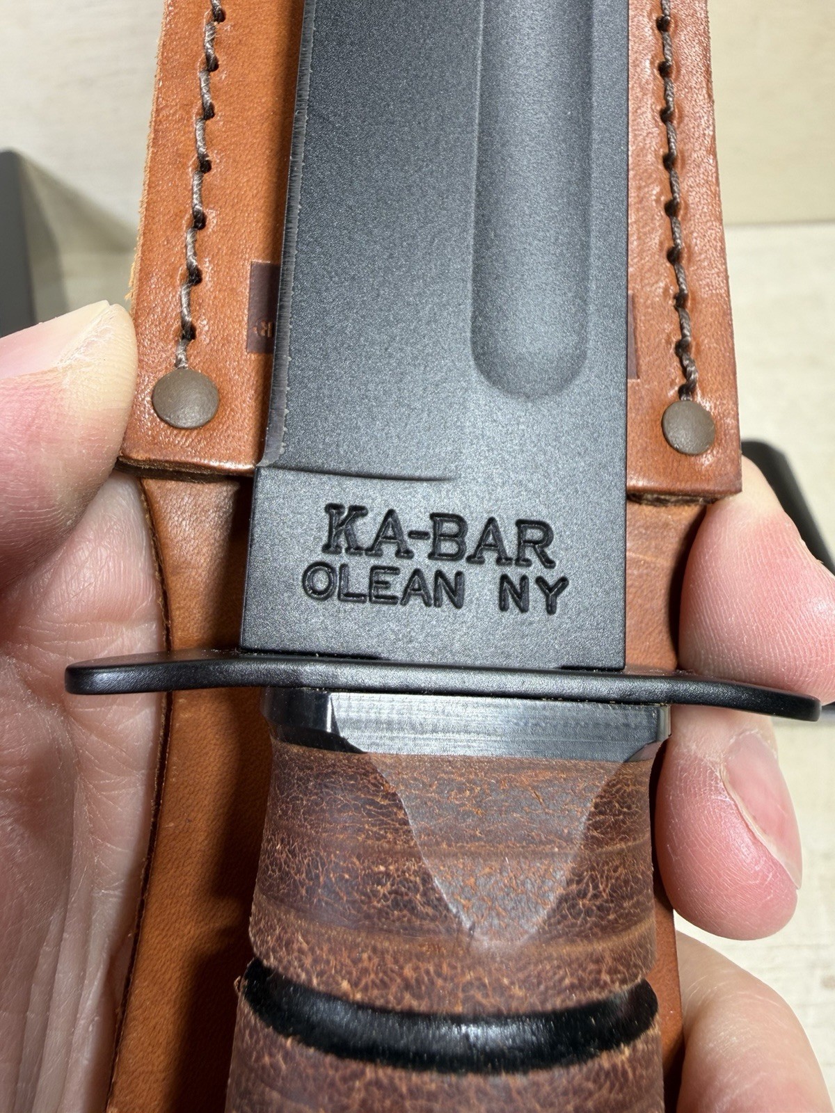 Vintage Ka-Bar Fixed Blade Knife w/ Leather Sheath USMC Marines Miltary