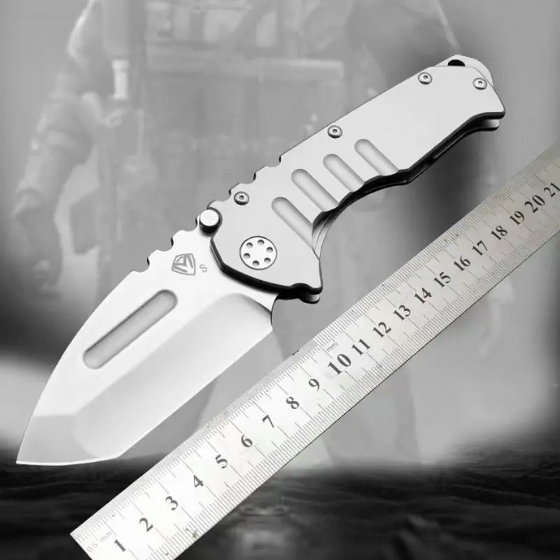 Heavy Duty Silver Folding Blade Tactical Knife D2 Blade Pocket EDC Knife 60HRC