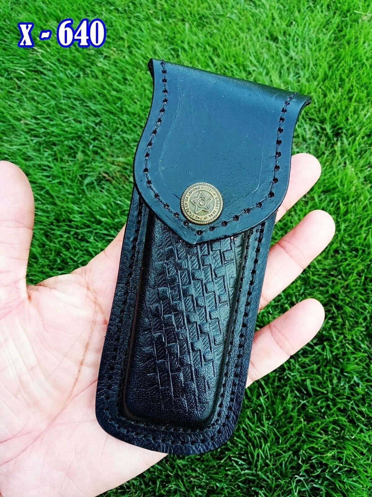 Pocket Folding Knife Genuine Sheath 5.5″ Leather Belt Holster Cover (Black)