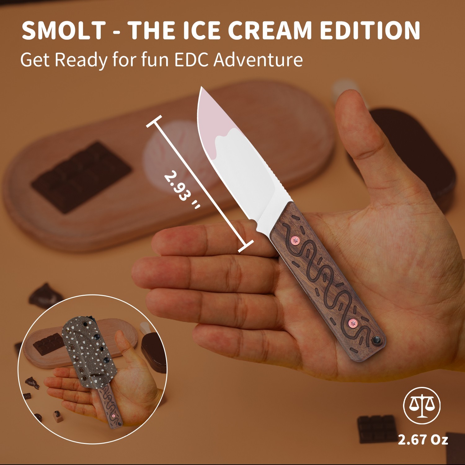 Kizer Smolt Drop Point Fixed Blade Knife AEB-L Blade Mkuruti Wood Handle 1063A8