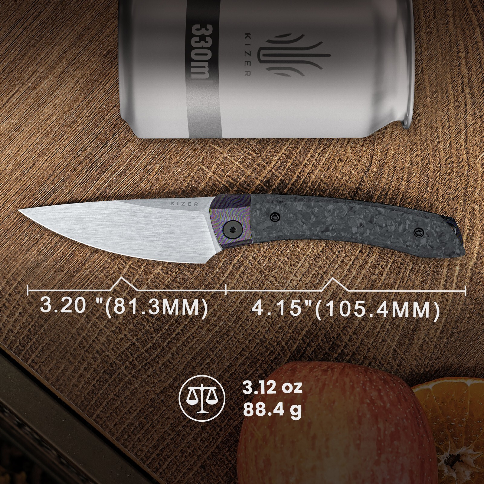Kizer Mini MoMo Drop Point Folding Knife M390 Blade Titanium&Carbon Handle