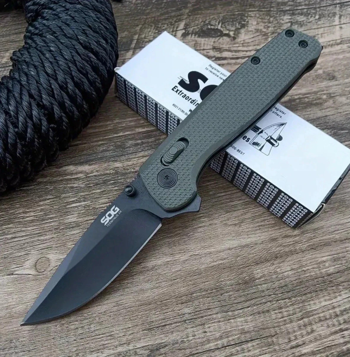 SOG Terminus XR Style 3″ D2 Folding Knife Flipper Pocket Gray Orange Black Green