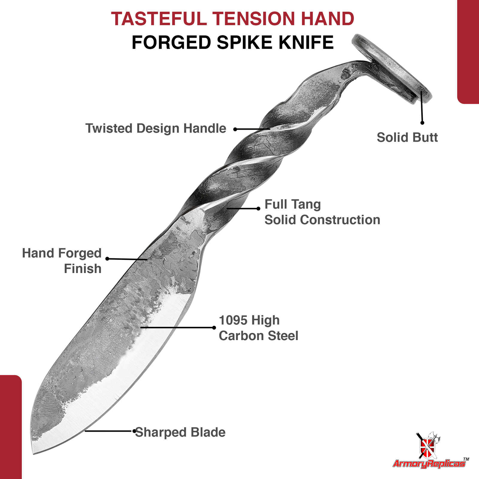 Full Tang Hand Forged Spike Knife Leather Sheath Outdoor & Camping