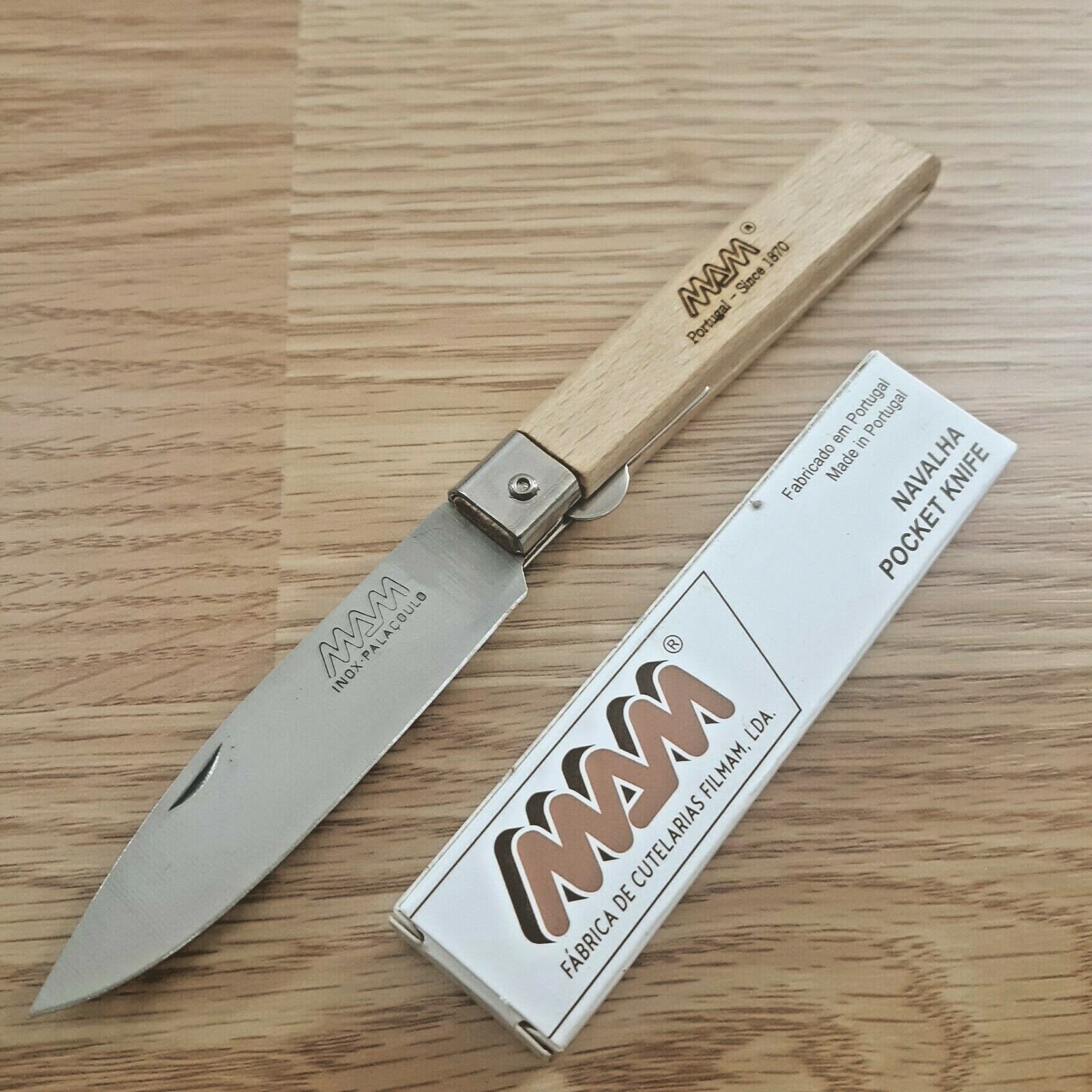 MAM Medium Linerlock Folding Knife 3.25″ Stainless Steel Blade Beech Wood Handle