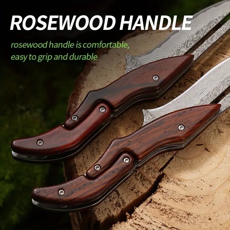 Damascus Deployable Folding Knife, Outdoor Pocket Jungle Hunting Knife