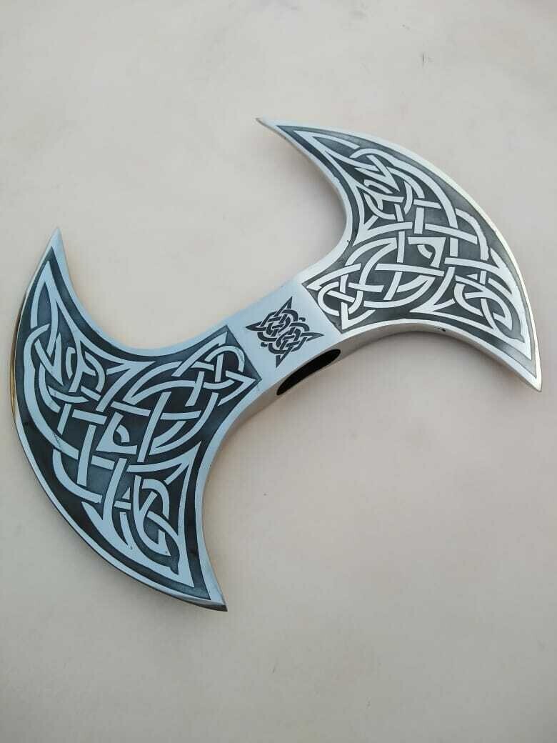 Double Head Hand forged High carbon steel handmade Viking Axe With leather Shet