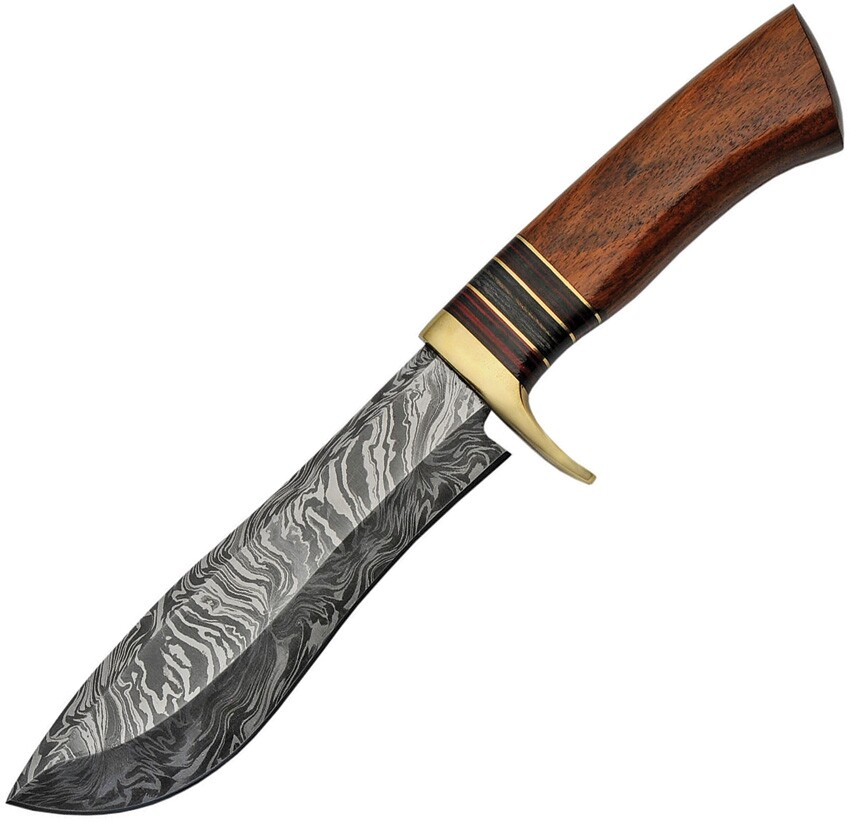 Damascus Large Hunter Fixed Knife 6″ Damascus Steel Blade Brown Wood Handle