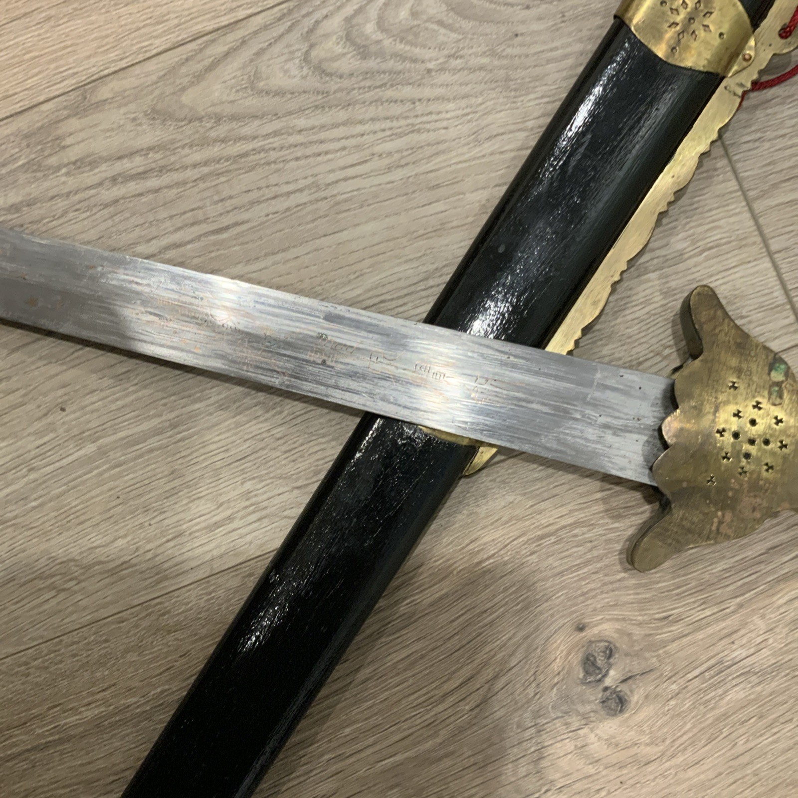 Chinese Sword Jian With Wooden Scabbard and Brass Fittings Tai Chi Kung Fu Wushu