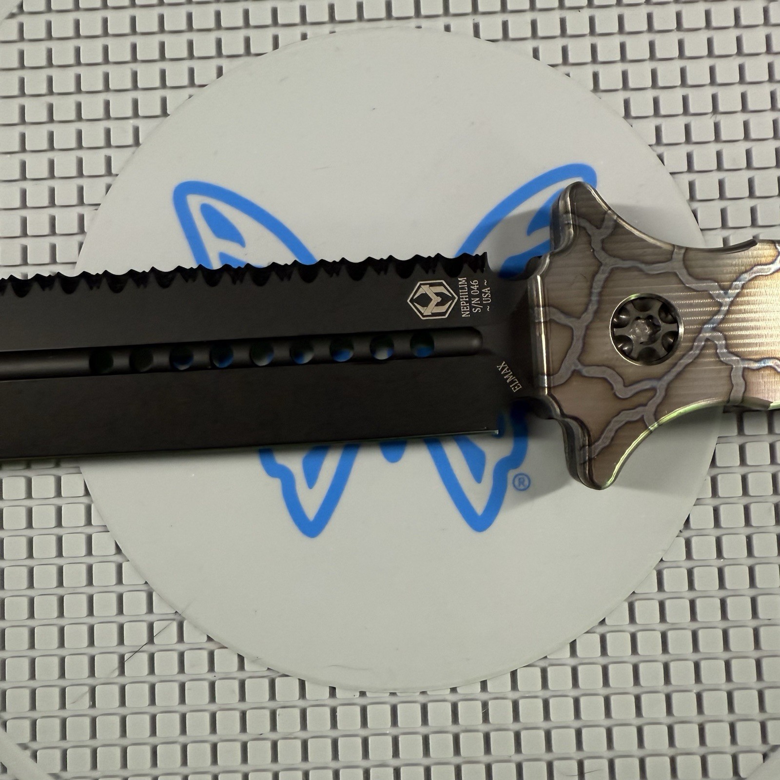 Heretic Nephilim Flamed Titanium DLC Coated Serrated #046 Discontinued & Rare