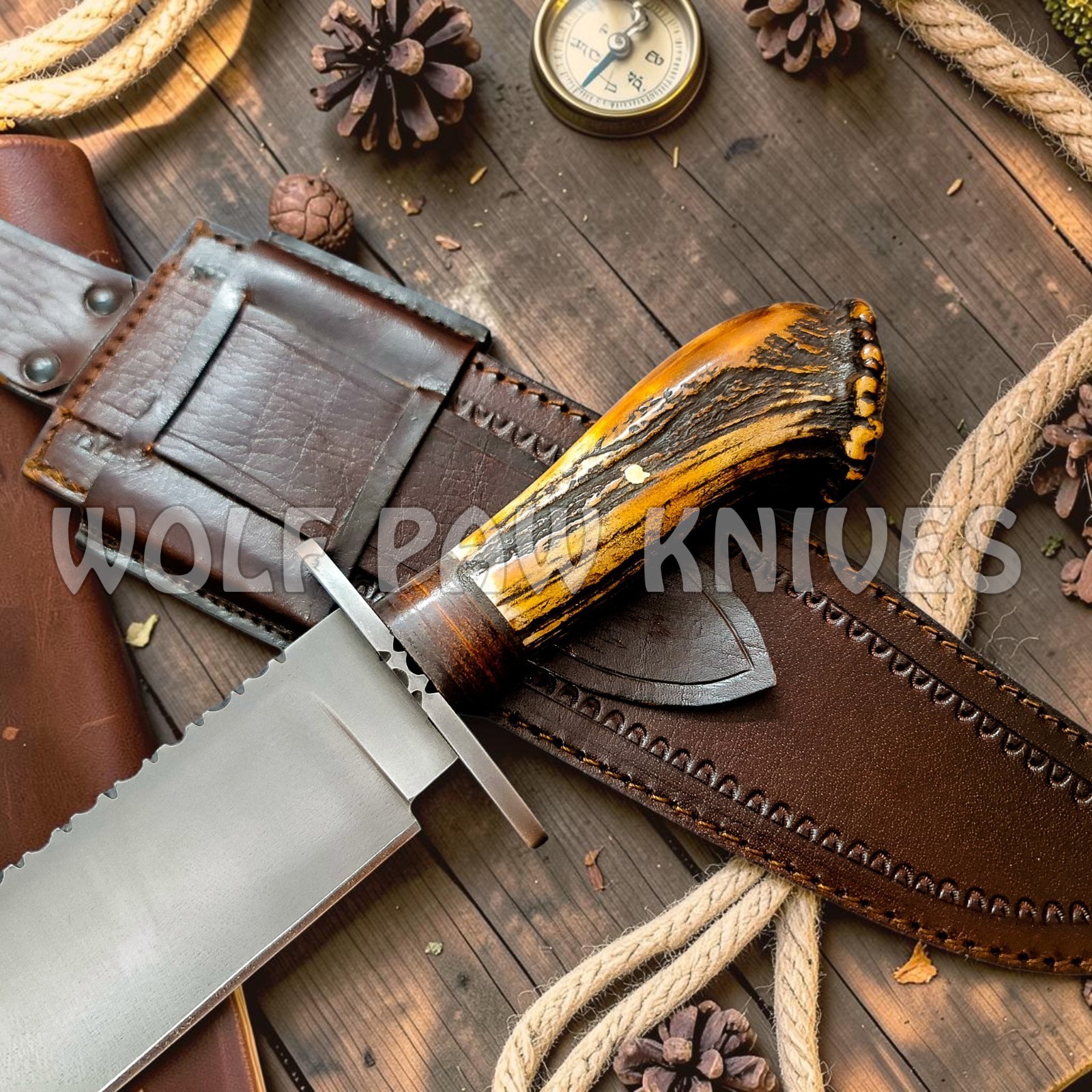 Handmade Hunting Bowie Knife | Carbon Steel Blade with Stag Antler Duty Paid USA